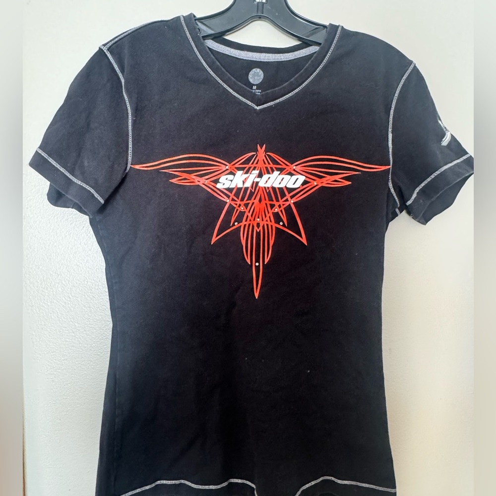 SKI-DOO Team Womens T-Shirt Size medium Black Orange with 12 stud sparkles moto